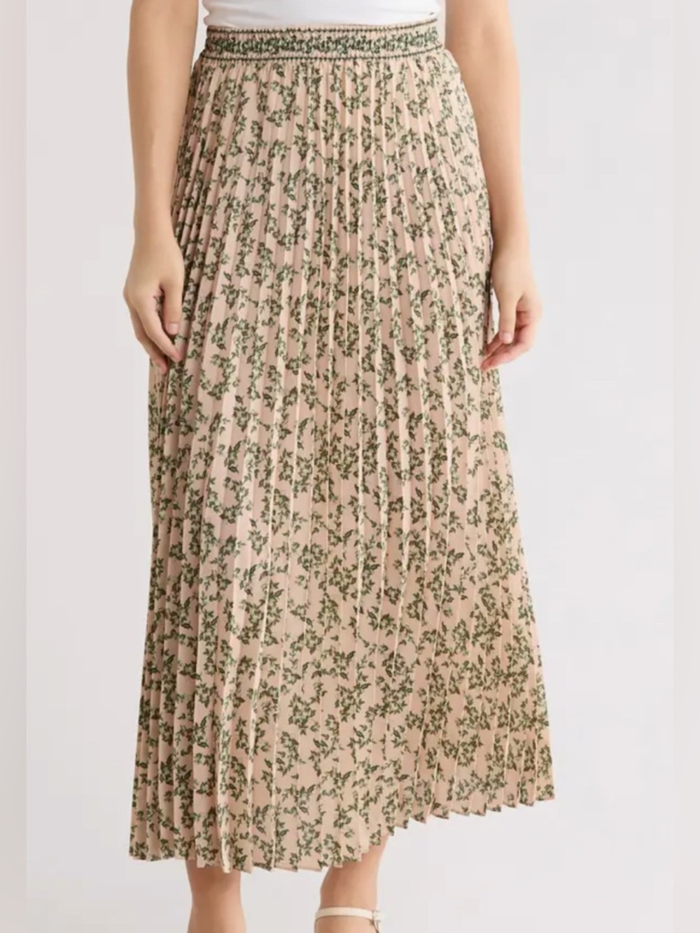 Max Studio Pleated Maxi Skirt | Floral Blush Pink Boho Skirt